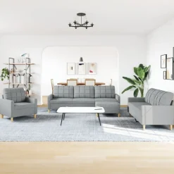vidaXL sofasæt 4 dele med fodskammel stof lysegrå