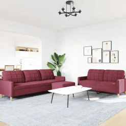 vidaXL sofasæt 3 dele med fodskammel stof vinrød