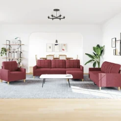 vidaXL sofasæt 4 dele med fodskammel stof vinrød