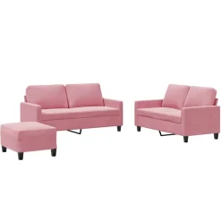 vidaXL sofasæt 3 dele med hynder velour lyserød