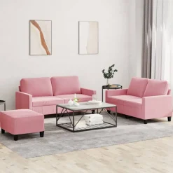 vidaXL sofasæt 3 dele med hynder velour lyserød