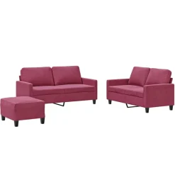 vidaXL sofasæt 2 dele med hynder velour vinrød