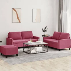 vidaXL sofasæt 2 dele med hynder velour vinrød