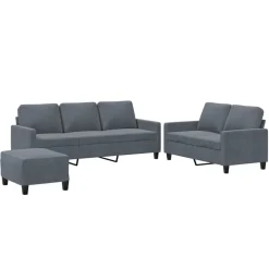 vidaXL sofasæt 3 dele med hynder velour mørkegrå