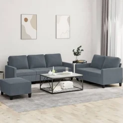 vidaXL sofasæt 3 dele med hynder velour mørkegrå