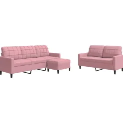 vidaXL sofasæt 3 dele med hynder velour lyserød