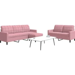 vidaXL sofasæt 3 dele med hynder velour lyserød