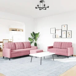 vidaXL sofasæt 3 dele med hynder velour lyserød