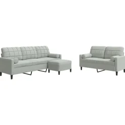 vidaXL sofasæt 3 dele med hynder og bolsterpuder velour lysegrå