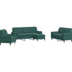 vidaXL sofasæt 4 dele med hynder og bolsterpuder velour mørkegrøn