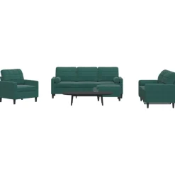 vidaXL sofasæt 4 dele med hynder og bolsterpuder velour mørkegrøn