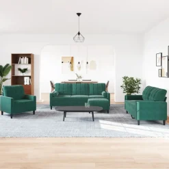 vidaXL sofasæt 4 dele med hynder og bolsterpuder velour mørkegrøn