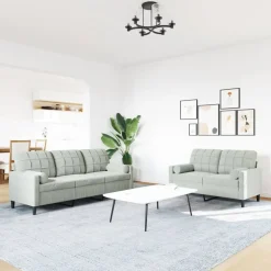 vidaXL sofasæt 2 dele med hynder og bolsterpuder velour lysegrå