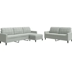 vidaXL sofasæt 3 dele med hynder velour lysegrå