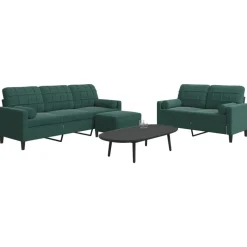 vidaXL sofasæt 3 dele med hynder og bolsterpuder velour mørkegrøn