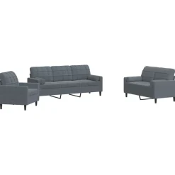 vidaXL sofasæt 3 dele med hynder og bolsterpuder velour mørkegrå