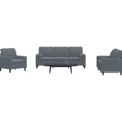 vidaXL sofasæt 3 dele med hynder og bolsterpuder velour mørkegrå