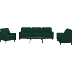 vidaXL sofasæt 3 dele med hynder og bolsterpuder velour mørkegrøn