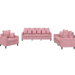vidaXL sofasæt 3 dele med hynder velour lyserød