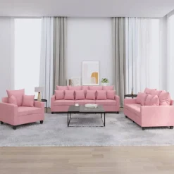 vidaXL sofasæt 3 dele med hynder velour lyserød