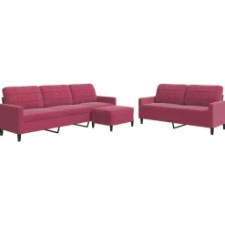 vidaXL sofasæt 2 dele med hynder velour vinrød