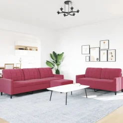 vidaXL sofasæt 2 dele med hynder velour vinrød