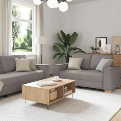 vidaXL sofasæt 2 dele med hynder stof gråbrun