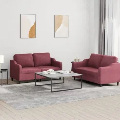 vidaXL sofasæt 2 dele med hynder stof vinrød