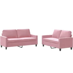 vidaXL sofasæt 2 dele med hynder velour lyserød