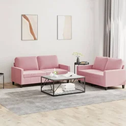 vidaXL sofasæt 2 dele med hynder velour lyserød