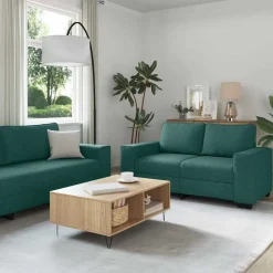 vidaXL sofasæt 2 dele med hynder stof mørkegrøn