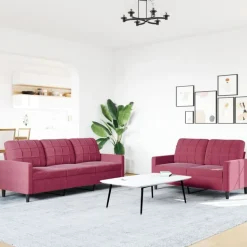 vidaXL sofasæt 2 dele med hynder velour vinrød
