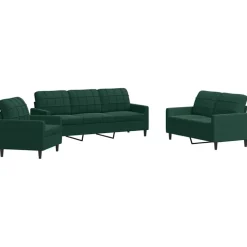 vidaXL sofasæt 3 dele med hynder velour mørkegrøn