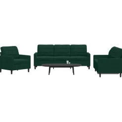 vidaXL sofasæt 3 dele med hynder velour mørkegrøn