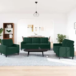 vidaXL sofasæt 3 dele med hynder velour mørkegrøn