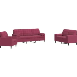 vidaXL sofasæt 2 dele med hynder og bolsterpuder velour vinrød