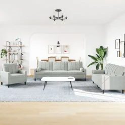 vidaXL sofasæt 3 dele med hynder og bolsterpuder velour lysegrå
