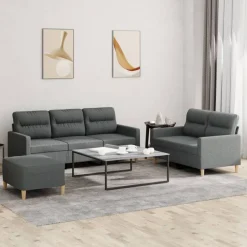vidaXL sofasæt 3 dele med hynder stof mørkegrå