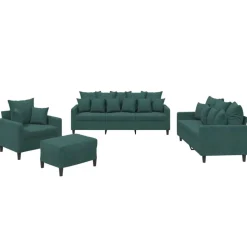 vidaXL sofasæt 4 dele med hynder velour mørkegrøn