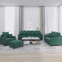 vidaXL sofasæt 4 dele med hynder velour mørkegrøn
