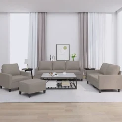 vidaXL sofasæt 4 dele med hynder stof gråbrun