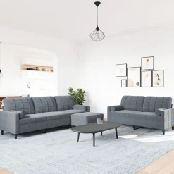 vidaXL sofasæt 3 dele med hynder og bolsterpuder velour mørkegrå
