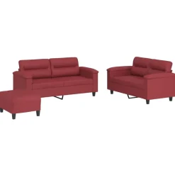 vidaXL sofasæt 3 dele med hynder kunstlæder vinrød