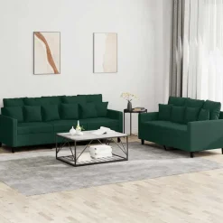 vidaXL sofasæt 2 dele med hynder velour mørkegrøn