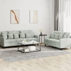 vidaXL sofasæt 2 dele med hynder velour lysegrå
