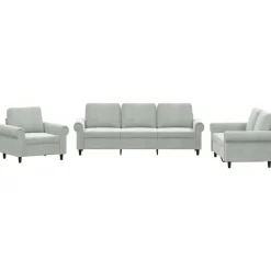 vidaXL sofasæt 3 dele med hynder velour lysegrå