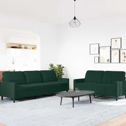 vidaXL sofasæt 2 dele med hynder velour mørkegrøn