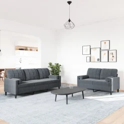 vidaXL sofasæt 2 dele med hynder og bolsterpuder velour mørkegrå
