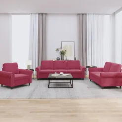 vidaXL sofasæt 2 dele med hynder velour vinrød