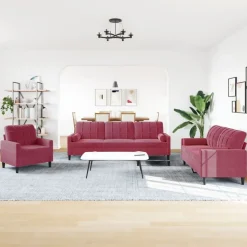 vidaXL sofasæt 2 dele med hynder og bolsterpuder velour vinrød